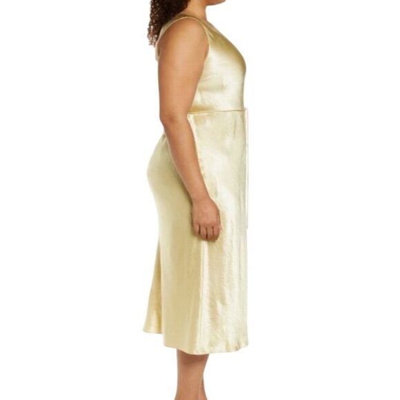 Vince Women's Double V-Neck Satin Slip Dress Sun Stone Gold Plus Size 3X NEW - Picture 5 of 6